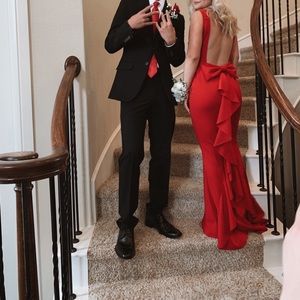 Red backless prom dress
